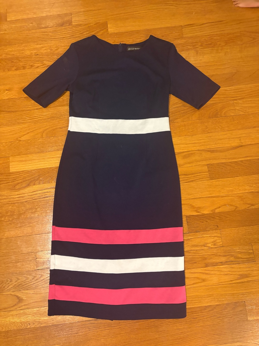 Oxiou Fashion Navy Colorblock Sheath Dress Pink & White Stripe Size Large